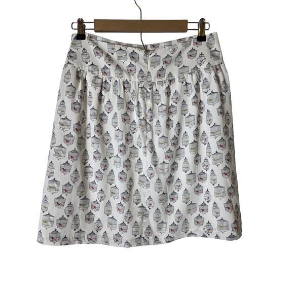 DOWNEAST White Black Birdcages Yellow Red Birds Full Skater Flowy Skirt SZ M - Picture 1 of 7